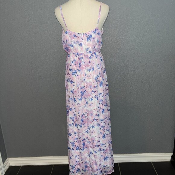 LULUS TOTAL DARLING PINK MULTI FLORAL PRINT NOTCHED BUSTIER MAXI DRESS - SIZE M - Picture 6 of 13
